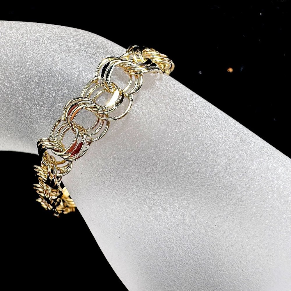 14K yellow gold patent Triple Link charm bracelet starter 7 1/4" x 8.7mm 10.6gm